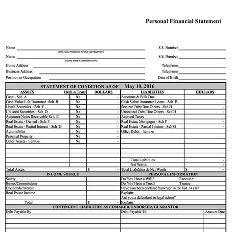 40 Personal Financial Statement Templates And Forms Templatelab