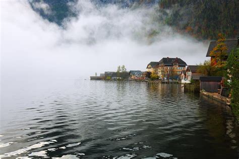 Scenic View Of Famous Hallstatt Mountain Village With Hallstatter Lake