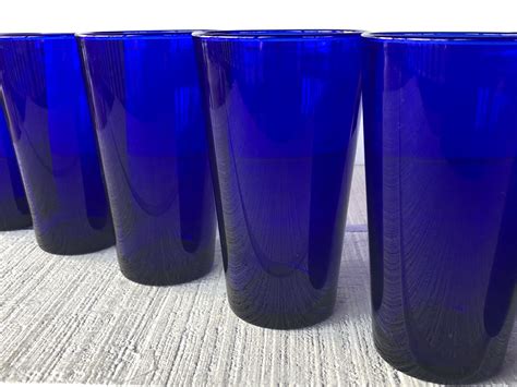 6 Vintage Cobalt Blue Drinking Glasses Libbey 16 Oz Blue Large Tumblers Vintage Blue Water