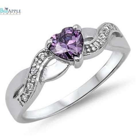 0 74 carat heart shape purple amethyst cz round russian ice diamond cz crisscross infinity shank