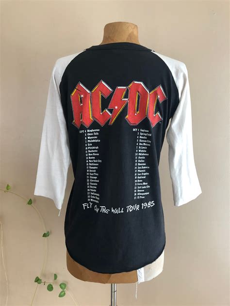 80s acdc fly on the wall tour t shirt vintage 1980s ac dc fly graphic rock band concert shirt