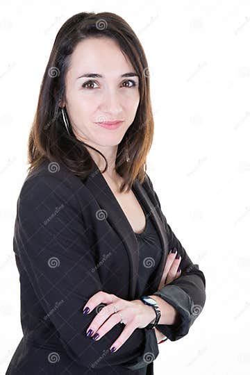 Woman Posing In Businesswoman Suit Clothes Jacket Arms Crossed Folded