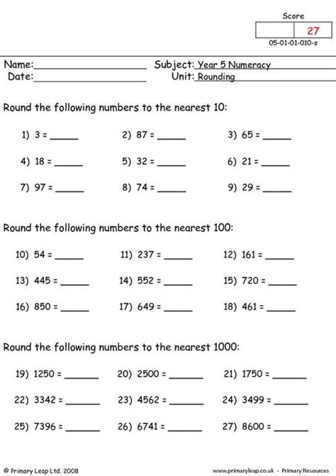 Rounding Numbers Less Than 100 Worksheets