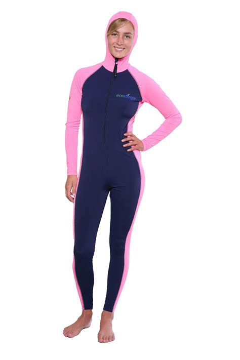 Ladies Full Body Uv Swimsuit With Hood Sun Protective Upf50 Navy Pink