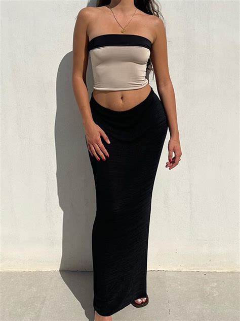 Fqlwl Summer Sexy Y2k 2 Two Piece Set Outfits Skirts Women Sleeveless Crop Top Maxi Split Skirts