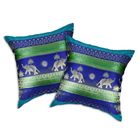 2 thai silk decorative pillow cushion cover sofa case throw fs green 16 x16 inch. Royal Blue Thai Elephant Sun Stripes Silk Throw Pillow ...