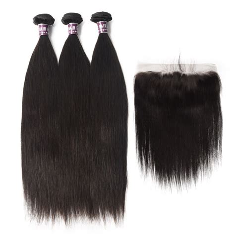 Intact cuticles, no shedding, tangling free: 3 Bundles of Virgin Brazilian Straight Hair with Frontal