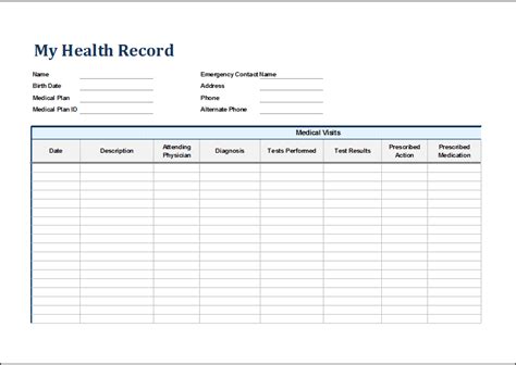 Personal Medical Health Record Sheet Word And Excel Templates