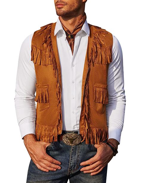 Buy Coofandy Mens Fringe Vest Hippie Costume Casual Western V Neck