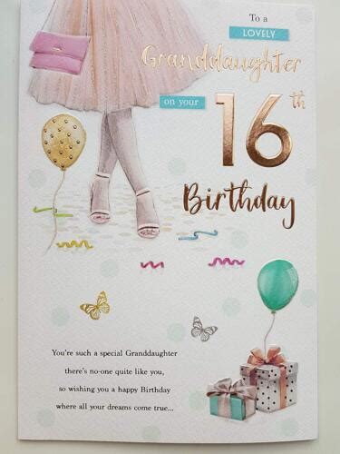 Granddaughter 16th Birthday Card 16 Glitter Dress Design Happy Lovely