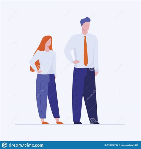 Office Man And Woman Standing Holding Hands On Waist Stock Illustration - Illustration of ...