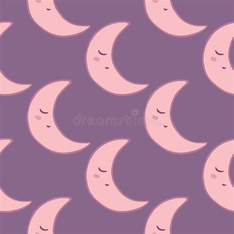 Cute Moon And Stars On Sky Seamless Pattern On White Background Stock
