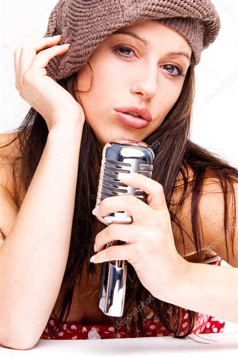 Sexy Girl Singing In Retro Mic — Stock Photo © Nelka7812 3022139