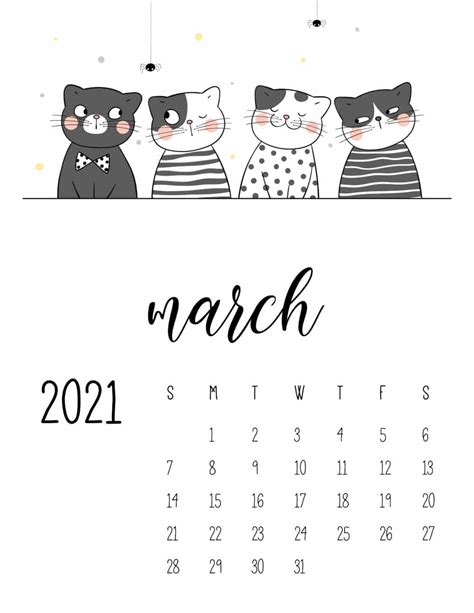 2021 Calendar Cute Cats - World of Printables | Calendar printables, Cute calendar, Calendar design