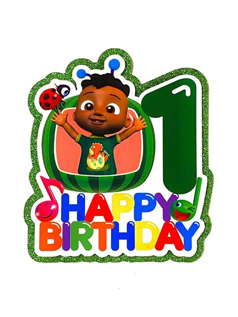 Cody Cocomelon Happy Birthday + Age Cake Topper Glitter Cardstock in