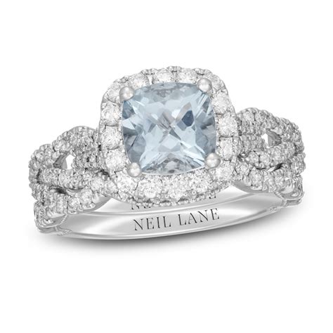 Neil Lane Cushion Cut Aquamarine Bridal Set 78 Ct Tw Diamonds 14k