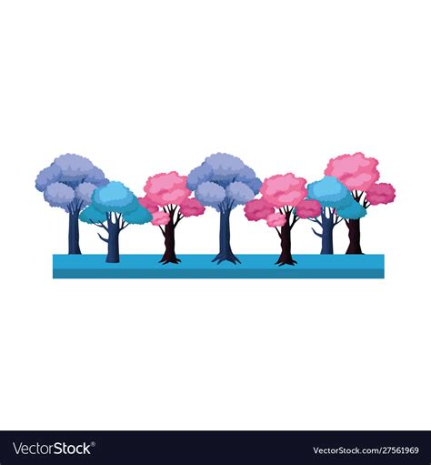 Blue And Pink Trees Icon Colorful Design Vector Image