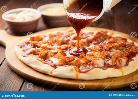 Bbq Sauce Being Spread On Pizza Dough Stock Image Image Of Delicious