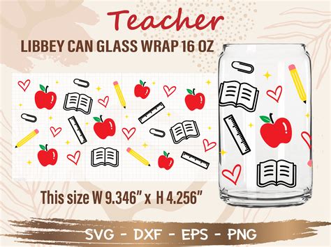 16oz teacher libbey can glass wrap svg graphic by mayano · creative fabrica