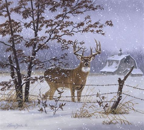 Evening Snowfall Whitetail Deer Painting Wildlife Art Hunting Art