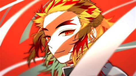 Demon Slayer Kyojuro Rengoku With Yellow Hair With Background Of Red