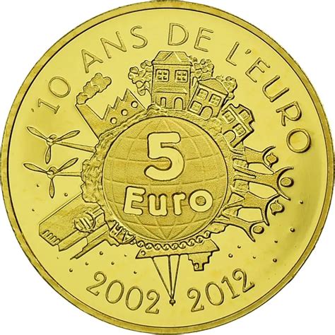 France 5 Euro Gold Coin The Sower 10 Years Of Euro 2012 Euro