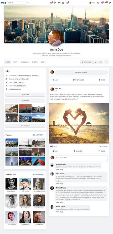 Facebook Profile Page Template Bootstrap 5 And Material Design 20