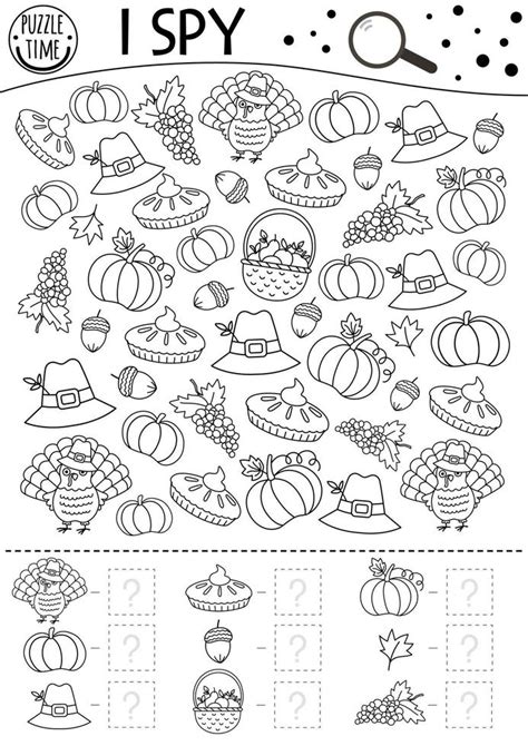 Thanksgiving Black And White I Spy Game For Kids Searching And