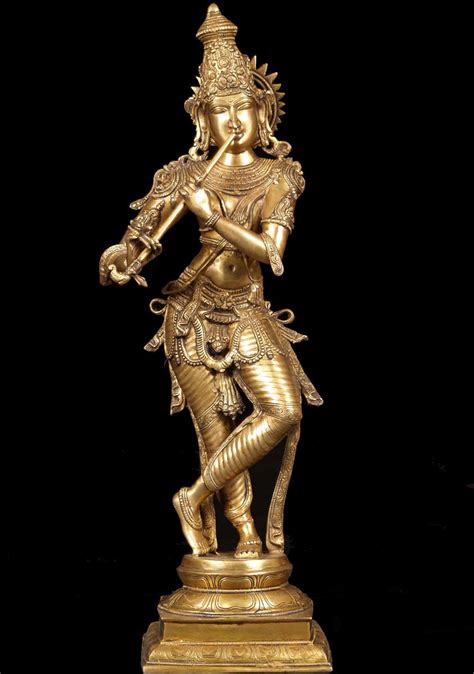 Brass Krishna Statue Playing Flute 34 61bs65z Hindu Gods And Buddha