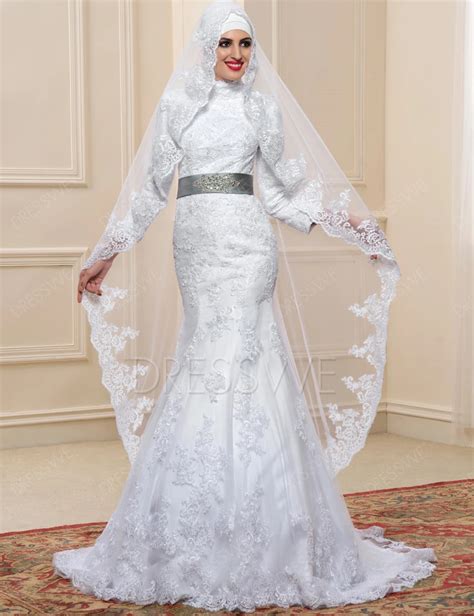 Vestido Noiva Muslim Wedding Dress Hijab Long Sleeves Arabic Wedding Gown Satin 2016 Mermaid