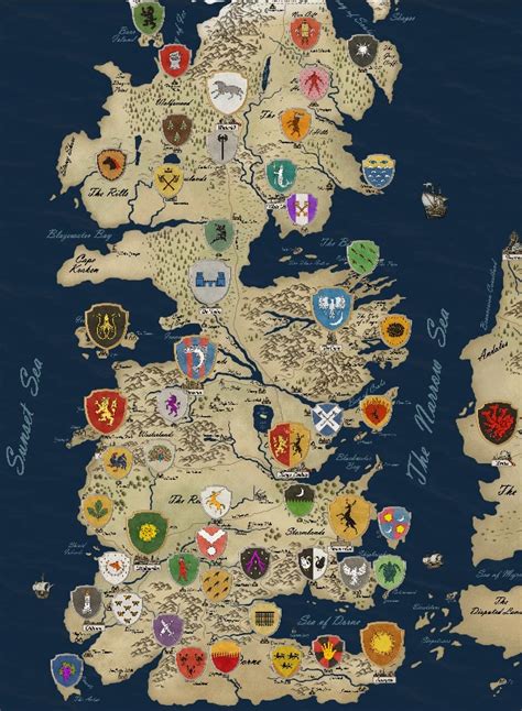 Game Of Thrones Häuser Karte Westeros Und Freies Städten Poster Home