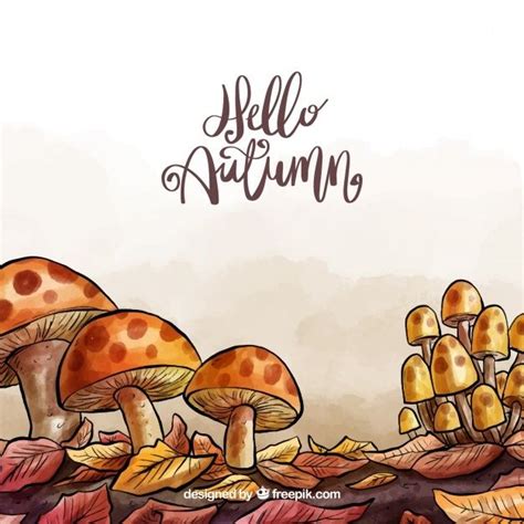 Premium Vector Autumn Background With Watercolor Mushroomms