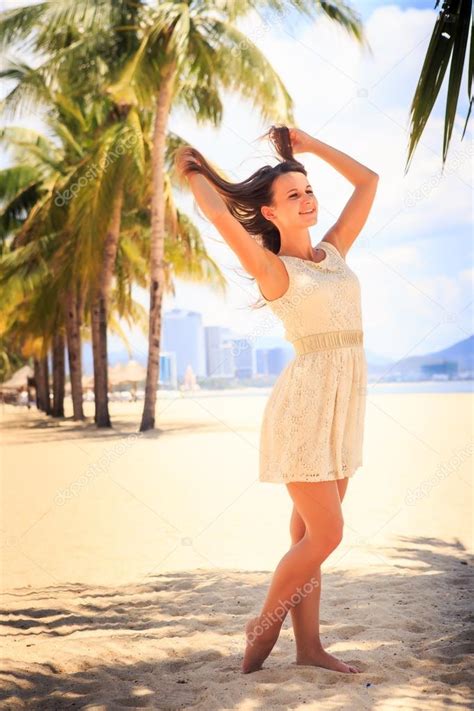 Slim Girl On Sand Beach Stock Photo Smoliakov
