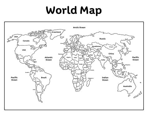 10 Best Black And White World Map Printable Printablee Com