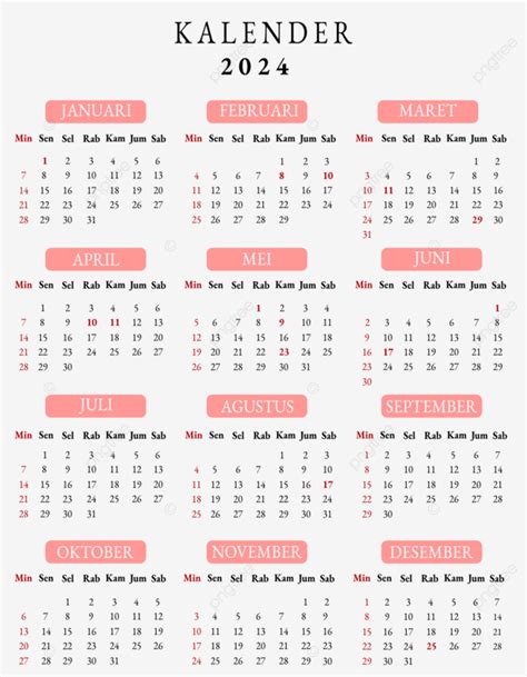 2024 Calendar Indonesia Complete Template Vector Indonesian Calendar