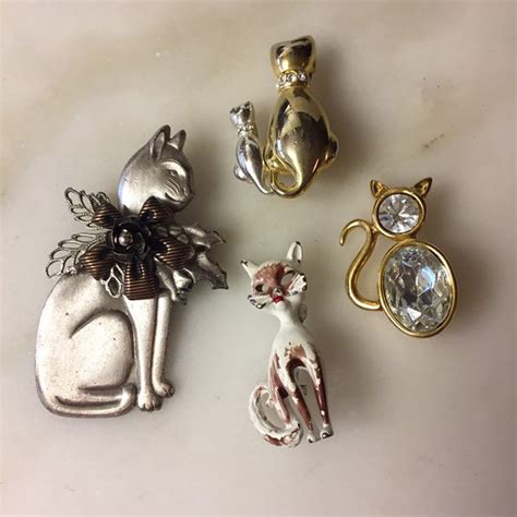 4 Cat Brooches Pins Assorted Pussy Cat Kitten Pin Lot Etsy