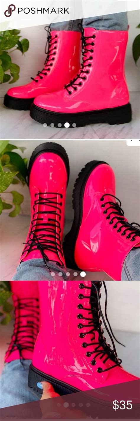 Neon Hot Pink Combat Boots Pink Combat Boots Combat Boots Boots