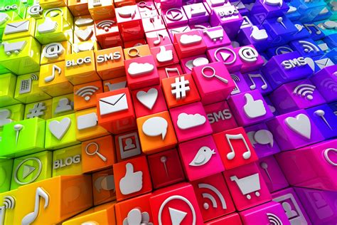 Social media has become an integral part of modern society. social media icons 3d cubes colorful blocks social ...