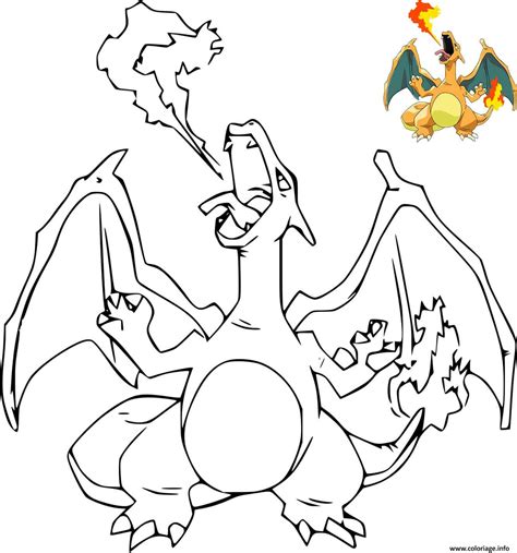 Coloriage Dracaufeu Ex Pokemon Avec Dessin Modele Jecolorie Com