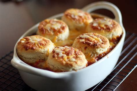 Pour the heated sauce over the top and stir. Beans and Hot Dogs With Biscuit Topping Recipe