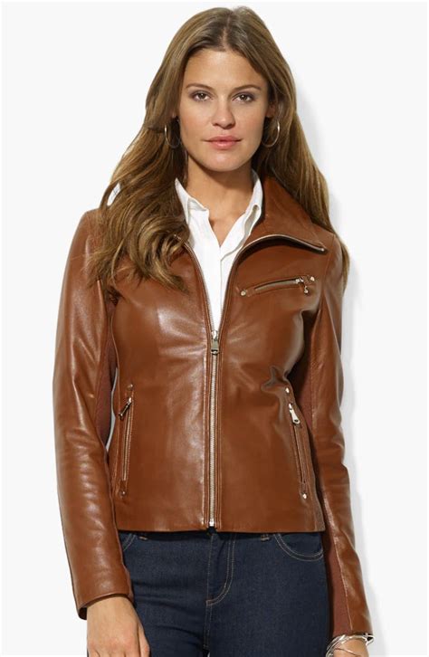Lauren Ralph Lauren Zip Front Leather Jacket Online Only Nordstrom