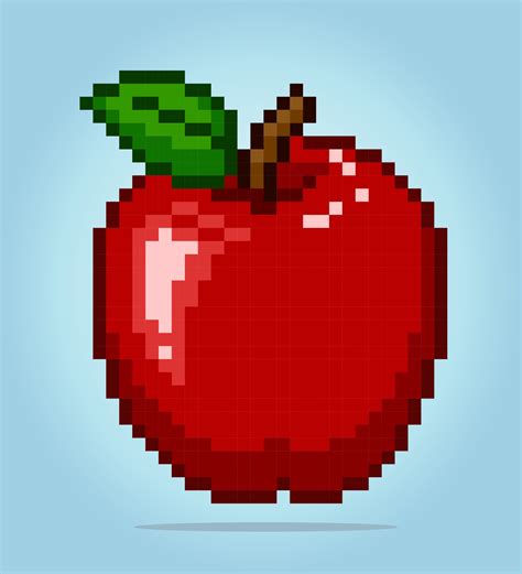 8 Bit Pixel Red Apple Fruits Fruit Pixels For Game Assets In Vector