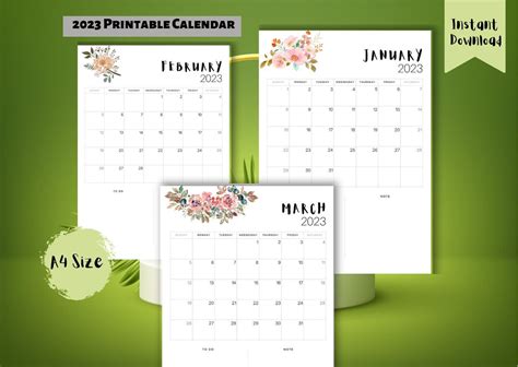 2023 Printable Calendar A4 Size Calendar Beautiful Look Etsy Australia