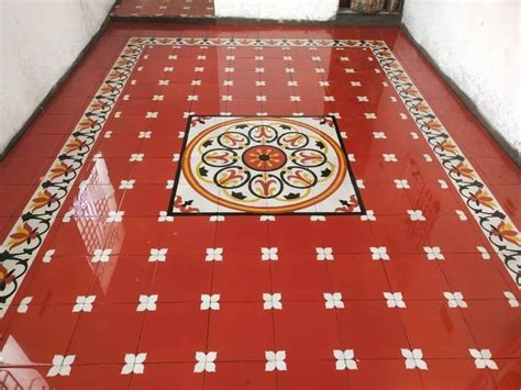 Red Athangudi Tile Design Decorative Floor Tile Tiles Indian Home