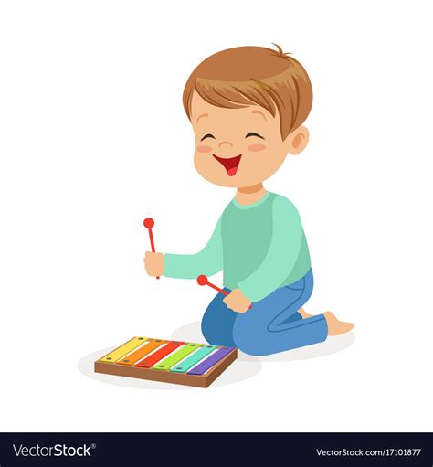 Cute Little Boy Playing Xylophone Young Musician Vector Image