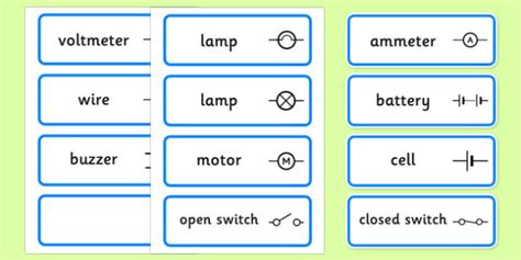 Free Electric Circuit Symbol Word Cards Teacher Made