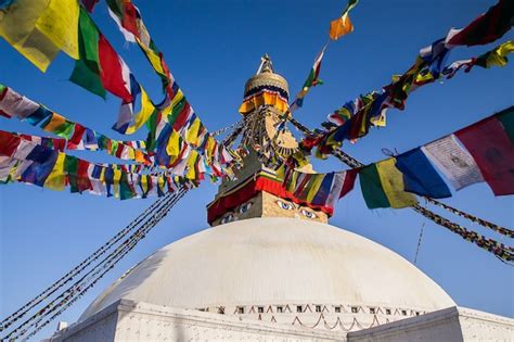 Premium Photo Prayer Flags At Main Boudhanath Stupa In Kathmandu Nepal