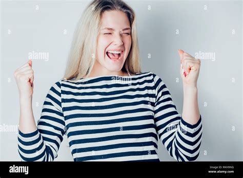 Beautiful Happy Woman Excited Expressing Winning Gesture Successful