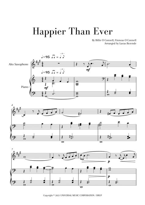 Happier Than Ever Arr Lucas Rezende Sheet Music Billie Eilish Alto Sax And Piano