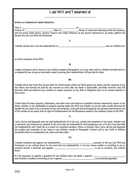 Free Will And Testament Template South Africa Printable Templates